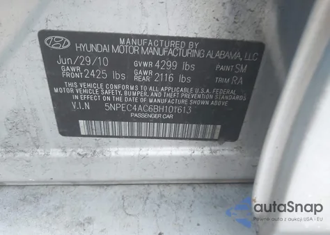 2011 Hyundai Sonata Limited z USA, uszkodzony, nr VIN 5NPEC4AC6BH101613